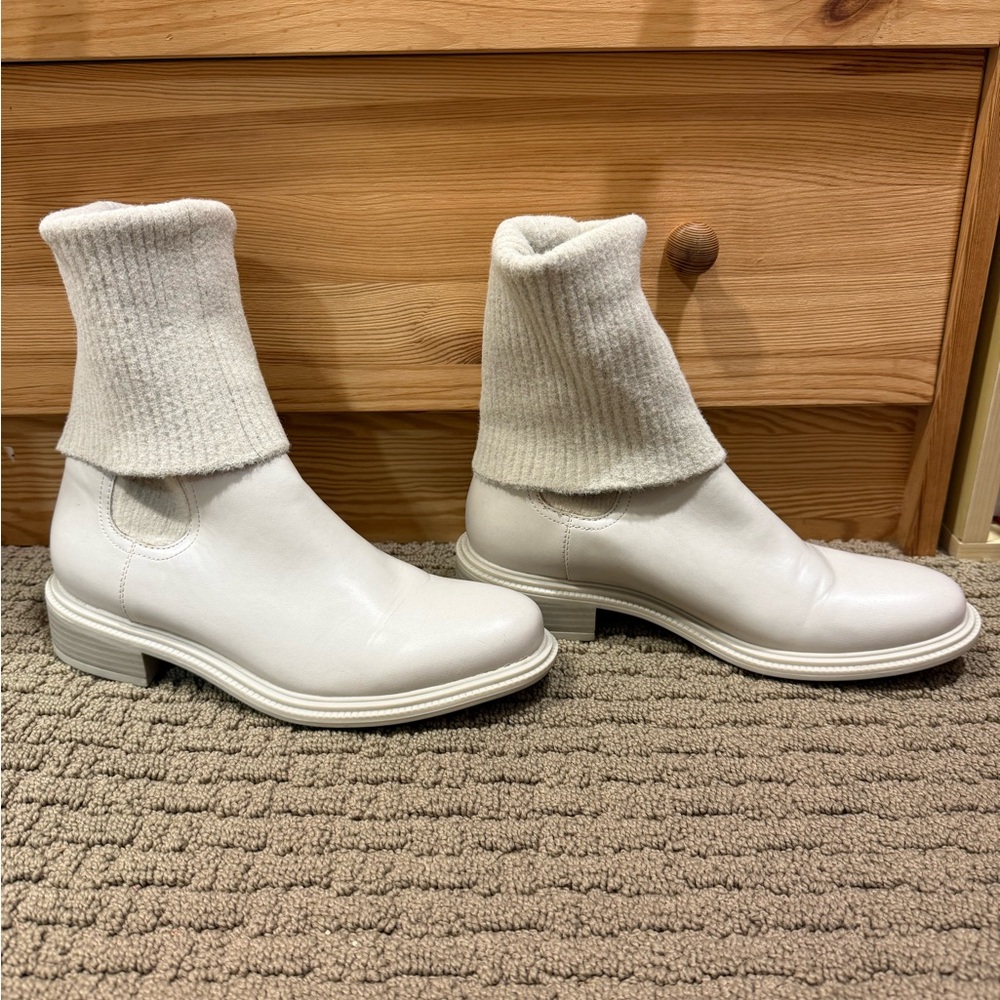 Charles & Keith White leather riding Ankle Boots